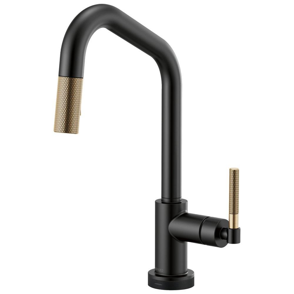 Brizo Matte Black/Luxe Gold Single Handle Pull Down Angled Spout Touch Activated Kitchen Faucet with Two-Function Spray, Magnetic Docking and SmartTouch Technology 