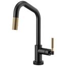 Single Handle Pull Down Kitchen Faucet with Touch Activation in Matte Black with Luxe Gold