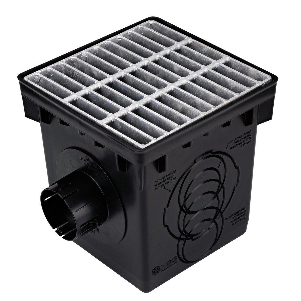 NDS Black 12-3/8 x 12-3/8 in. Plastic and Galvanized Steel Catch Basin Kit and Grate in Black 