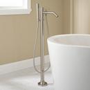 Single Lever Handle Freestanding Tub Faucet with Hand Shower in Brushed Nickel