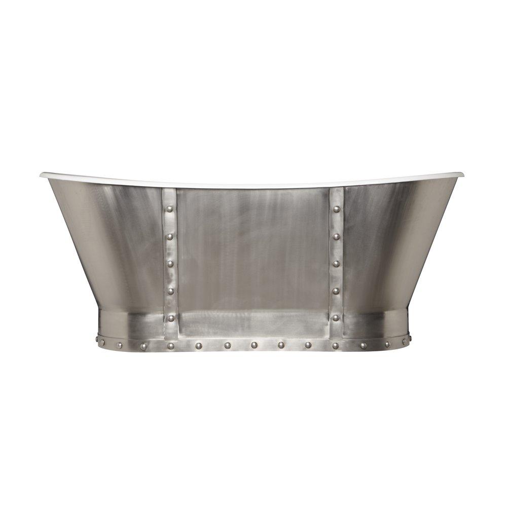 Signature Hardware Stainless Steel 67-1/2 x 26-1/4 in. Freestanding Bathtub with Rear Center Drain 