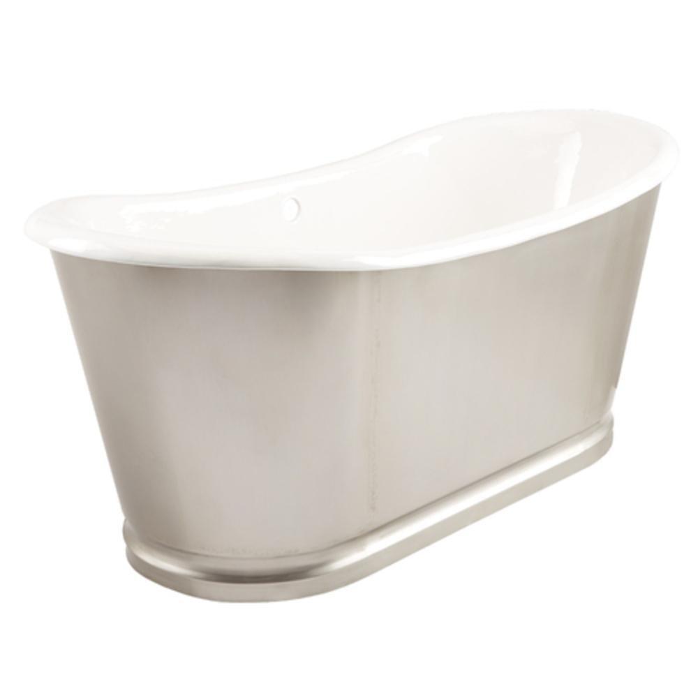 Signature Hardware Stainless Steel 66 x 28-1/2 in. Freestanding Bathtub with Offset Drain 