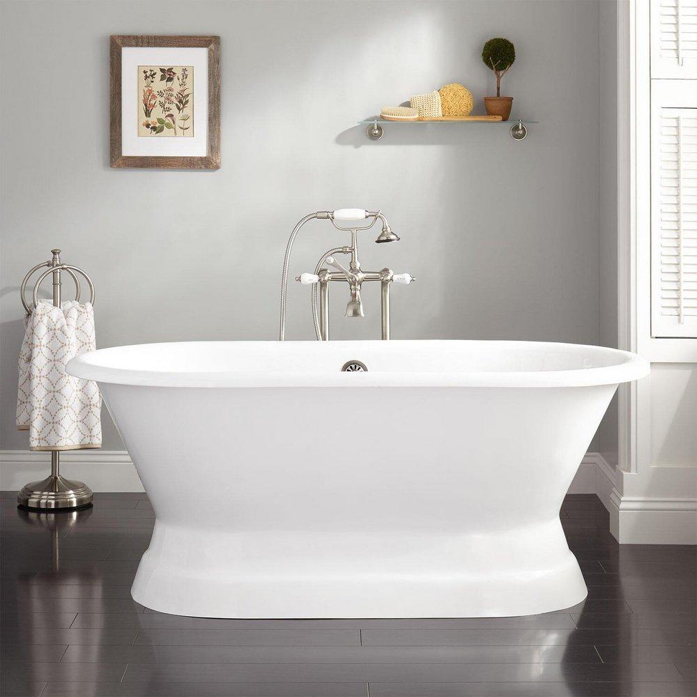 Signature Hardware White 60 x 30 in. Cast Iron Double-Ended Pedestal Tub with Rolled Rim 