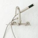 Three Handle Wall Mount Tub Filler with Hand Shower in Brushed Nickel