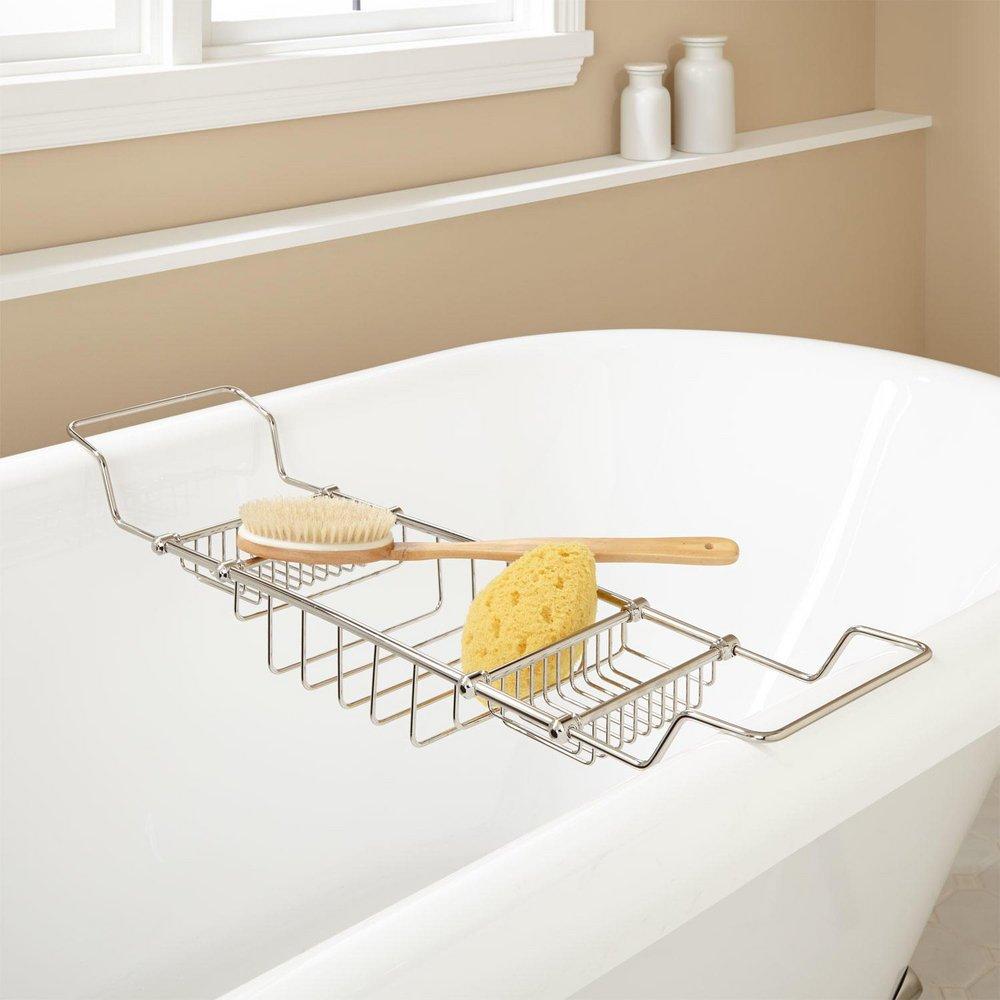 Signature Hardware Polished Chrome Brass Tub Caddy 