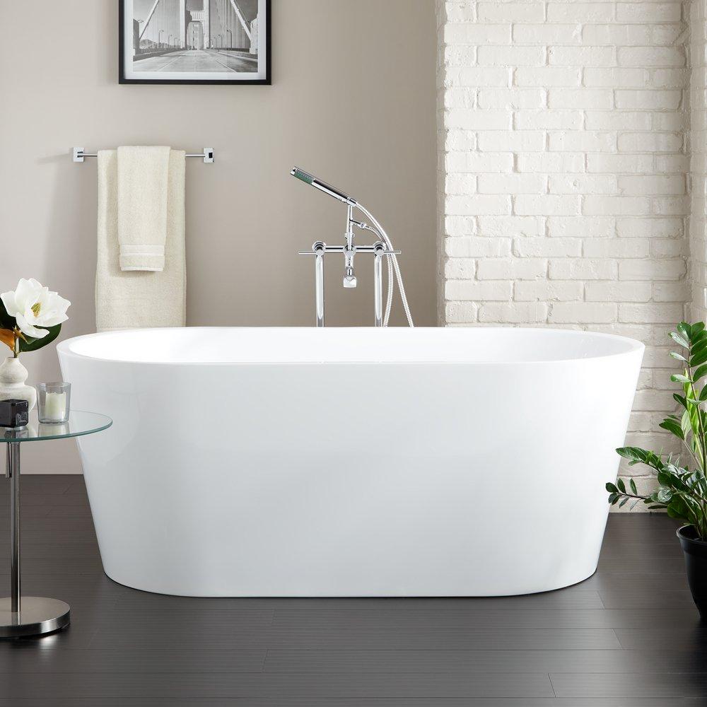 Signature Hardware White 59 x 32 in. Soaker Freestanding Bathtub with Center Drain 