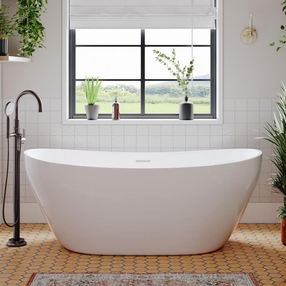 Signature Hardware Matte White 64-1/4 x 32 in. Freestanding Bathtub Center Drain 