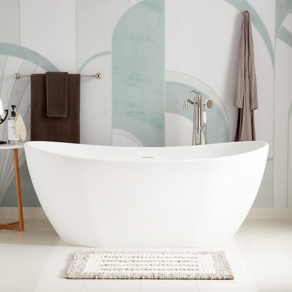 Signature Hardware Matte White 64-1/4 x 32 in. Freestanding Bathtub Center Drain 
