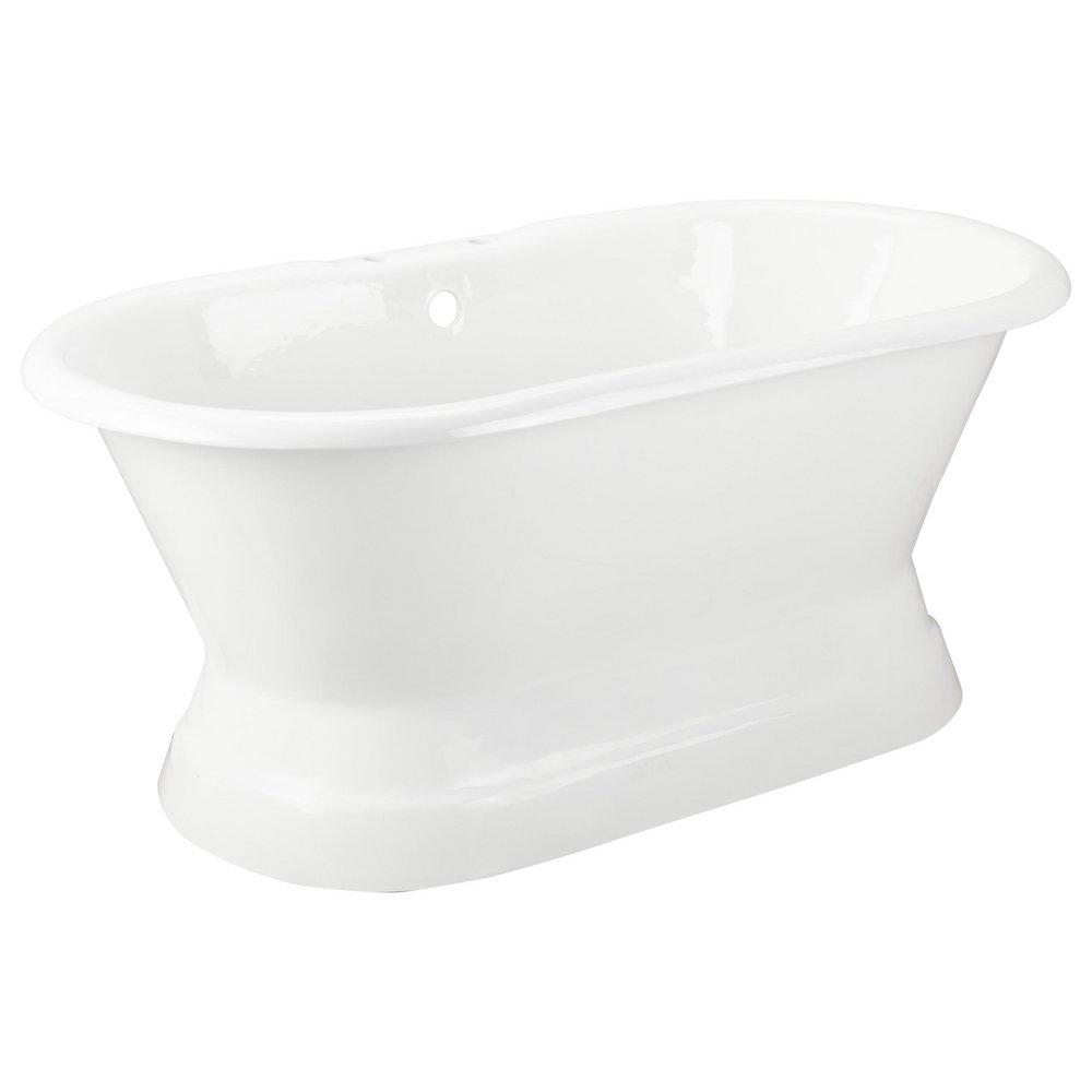 Signature Hardware White 60 x 30 in. Cast Iron Double-Ended Pedestal Tub with Offset Drain 