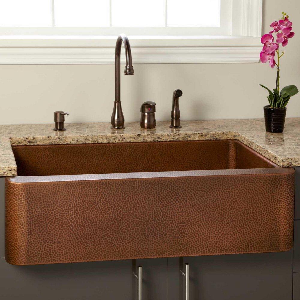 Signature Hardware Antique Copper 30 x 22 in. Copper Single Bowl Farmhouse Kitchen Sink 