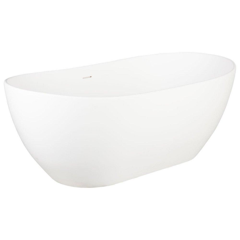 Signature Hardware White 56-1/2 x 31-1/2 in. Soaker Freestanding Bathtub with Center Drain and Pop-Up 