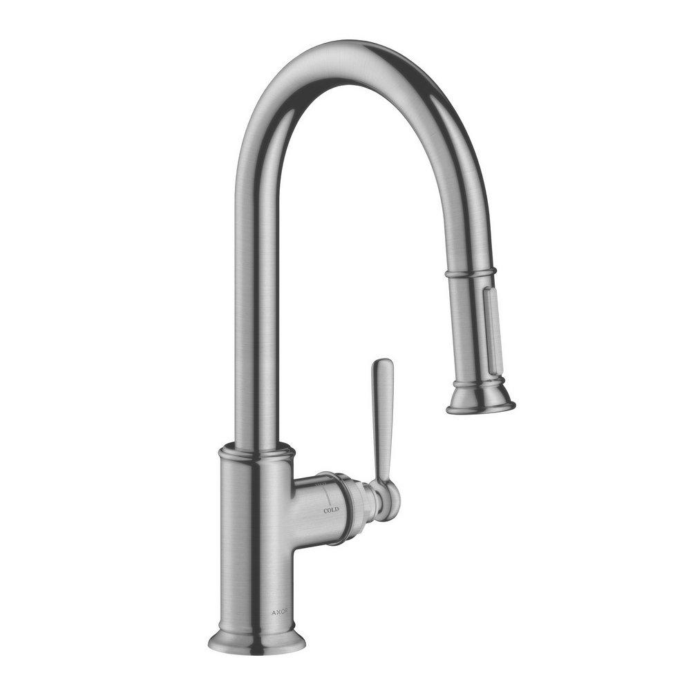 AXOR Steel Optic Single Handle Pull Down Kitchen Faucet 