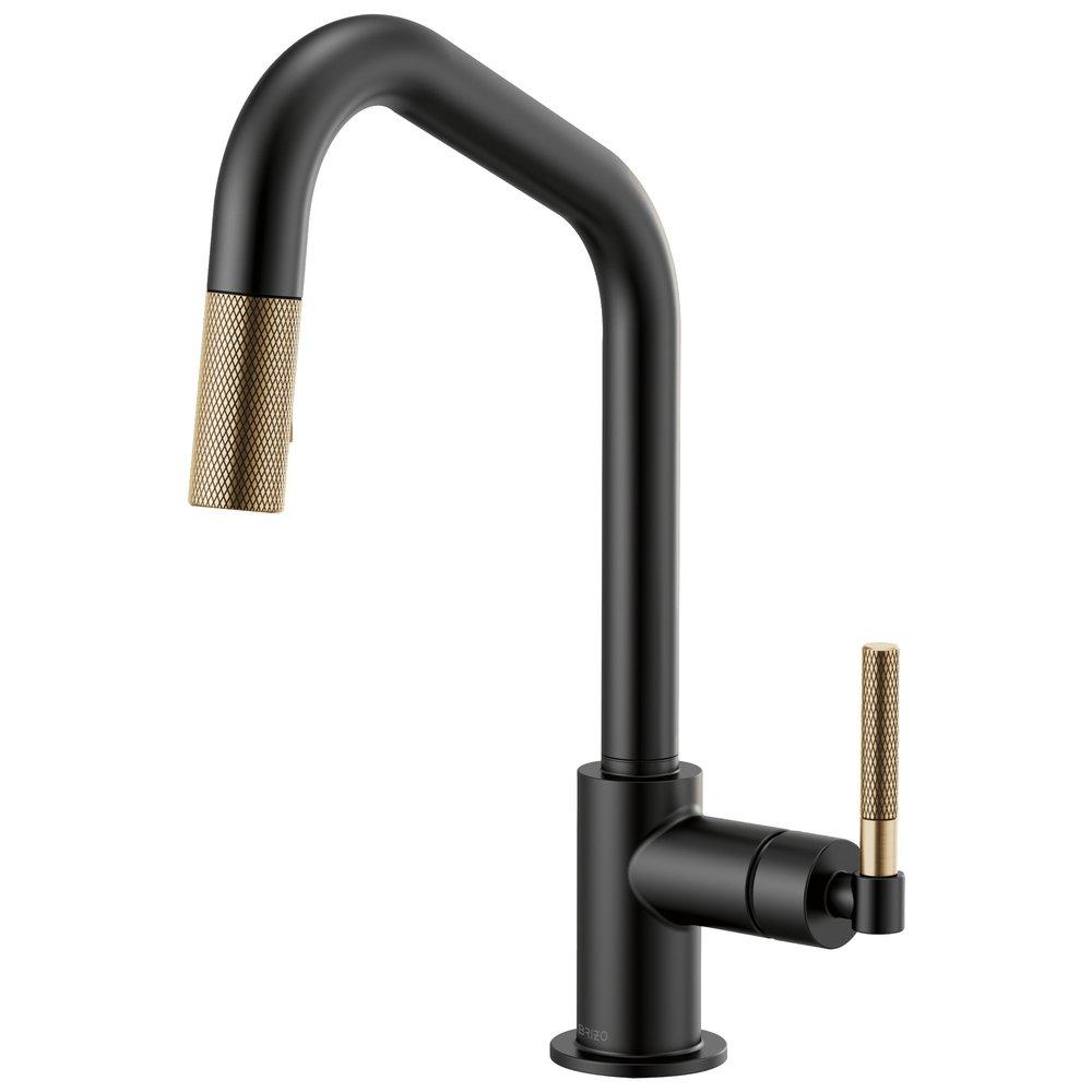 Brizo Matte Black/Luxe Gold Single Handle Pull Down Kitchen Faucet with Two-Function Spray and Magnetic Docking 