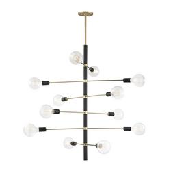 36 in. 60W 12-Light Medium E-26 Incandescent Chandelier in Aged Brass with Polished Nickel