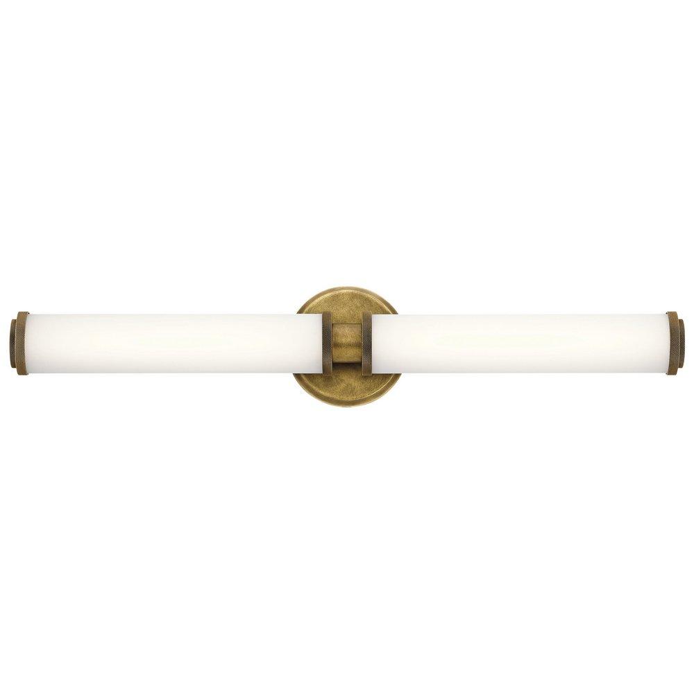 Kichler Lighting Natural Brass 27 x 5 in. 31W 2-Light LED Horizontal Mount or Vertical Mount Vanity Fixture with Satin Etched White Glass 