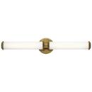27 x 5 in. 31W 2-Light LED Horizontal Mount or Vertical Mount Vanity Fixture with Satin Etched White Glass in Natural Brass