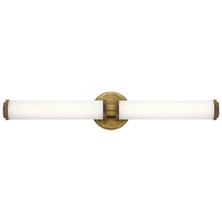 27 x 5 in. 31W 2-Light LED Horizontal Mount or Vertical Mount Vanity Fixture with Satin Etched White Glass in Natural Brass