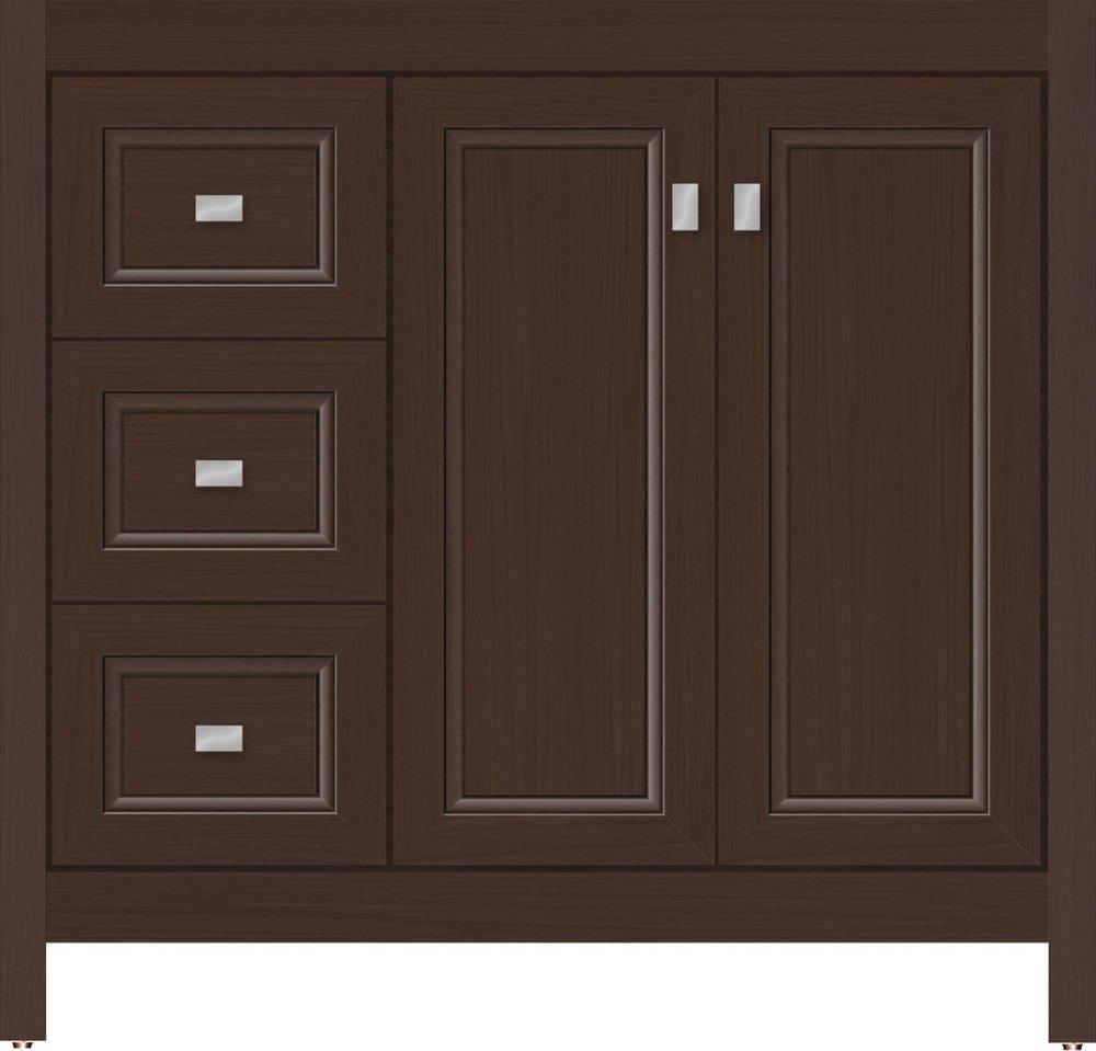 Chocolate Oak 36 X 21 X 34.5 ALKI VIEW VANITY OGEE MITER CHOC OAK LH 