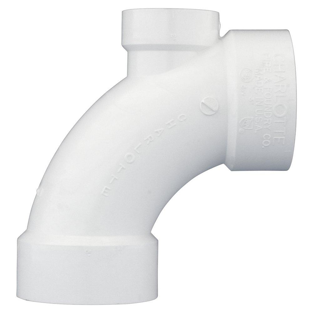 White PVC DWV 90&deg; Long Turn Elbow with 2 