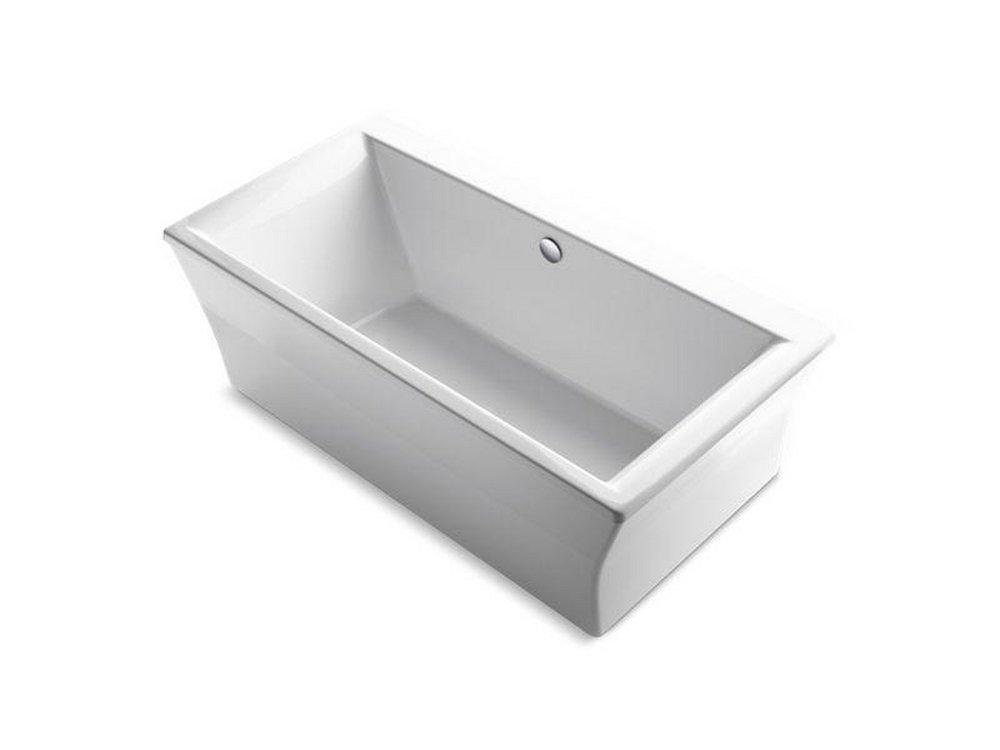 KOHLER White 60-3/16 x 34-1/4 in. Soaker Freestanding Bathtub Center Drain 