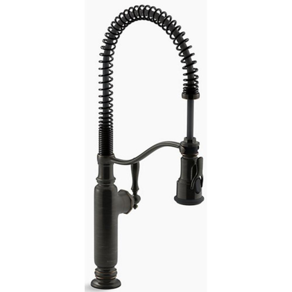 KOHLER Oil Rubbed Bronze Single Handle Pull Down Semi-Professional Kitchen Faucet with Three-Function Spray, Magnetic Docking, Sweep Spray and BerrySoft Technology 