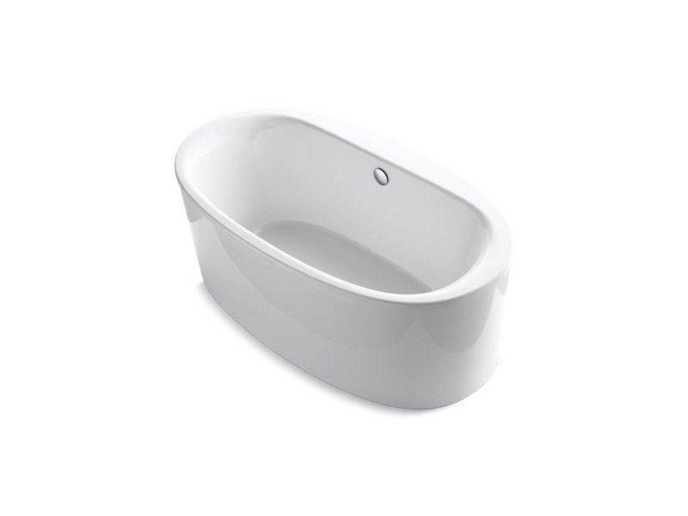 KOHLER White 60-11/16 x 34-11/16 in. Soaker Freestanding Bathtub with Center Drain 