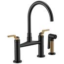 Two Handle Bridge Kitchen Faucet with Side Spray in Matte Black/Luxe Gold