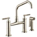 Two Handle Bridge Kitchen Faucet with Side Spray in Polished Nickel