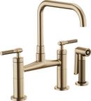 Two Handle Bridge Kitchen Faucet with Side Spray in Luxe Gold