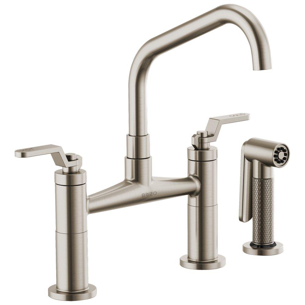 Brizo Stainless Lead Law Compliant Not Certified LITZE: BRIDGE FAUCET WITH ANGLED SPOUT AND INDUSTRIAL HANDLE 
