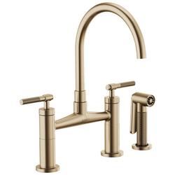 Two Handle Bridge Kitchen Faucet with Side Spray in Luxe Gold