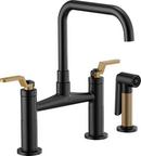 Two Handle Bridge Kitchen Faucet with Side Spray in Matte Black with Brilliance&#174; Luxe Gold&#174;