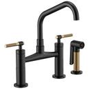 Brizo Matte Black/Luxe Gold Lead Law Compliant Not Certified LITZE: BRIDGE FAUCET WITH ANGLED SPOUT AND KNURLED HANDLE 