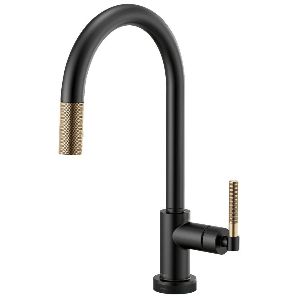 Brizo Matte Black/Luxe Gold Single Handle Pull Down Kitchen Faucet 