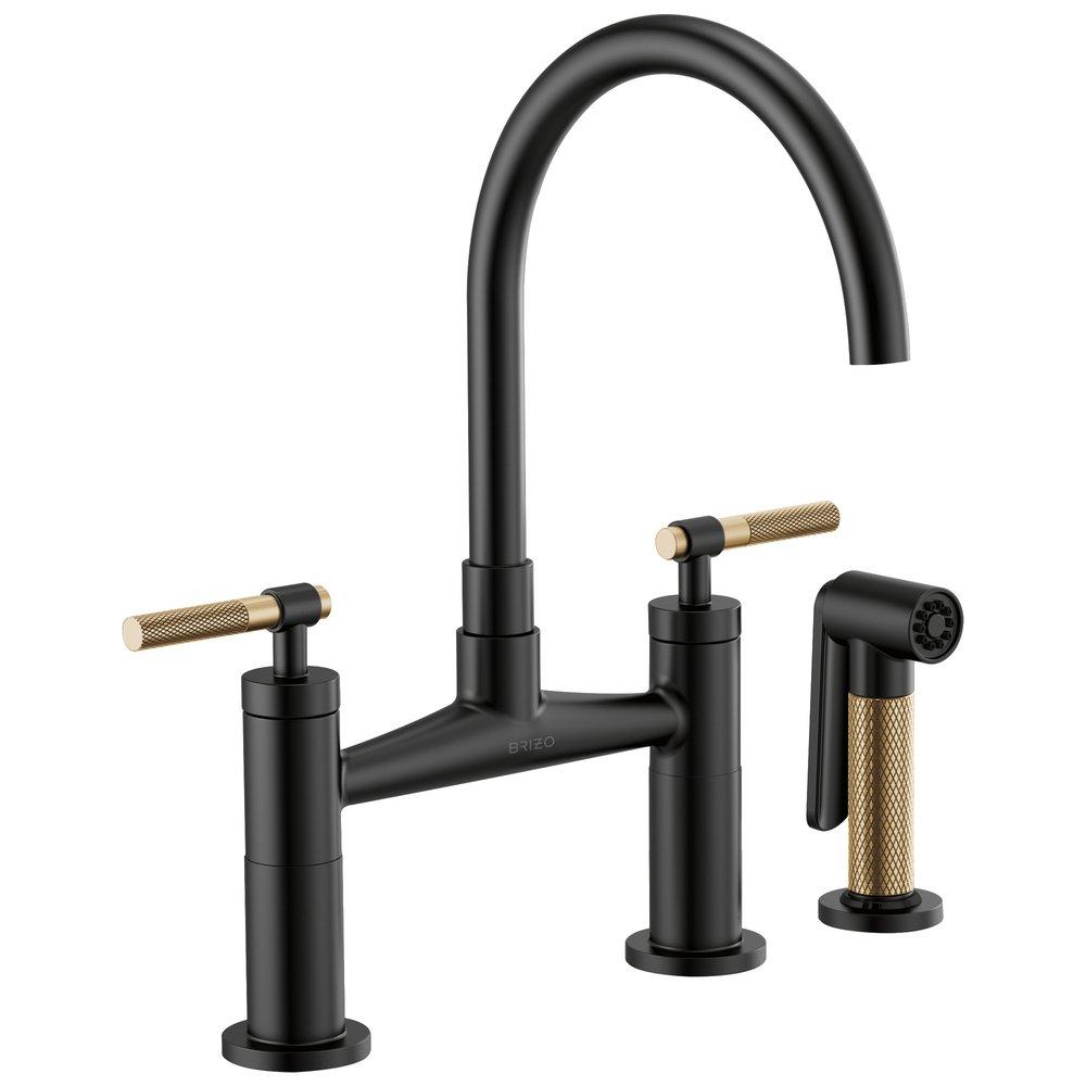 Brizo Matte Black/Luxe Gold Two Handle Bridge Kitchen Faucet 