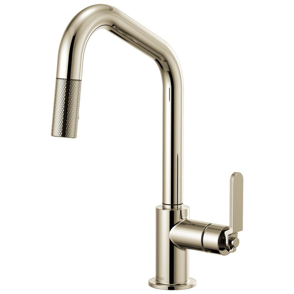 Brizo Polished Nickel Lead Law Compliant Not Certified LITZE: PULL-DOWN FAUCET WITH ANGLED SPOUT AND INDUSTRIAL HANDLE 