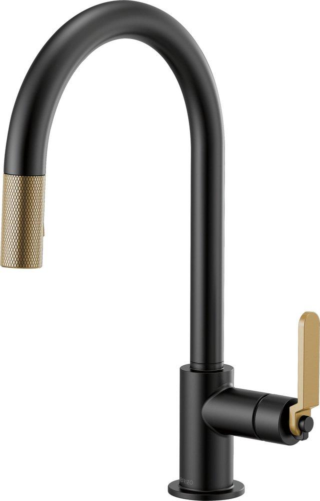 Brizo Matte Black/Luxe Gold Single Handle Pull Down Kitchen Faucet 