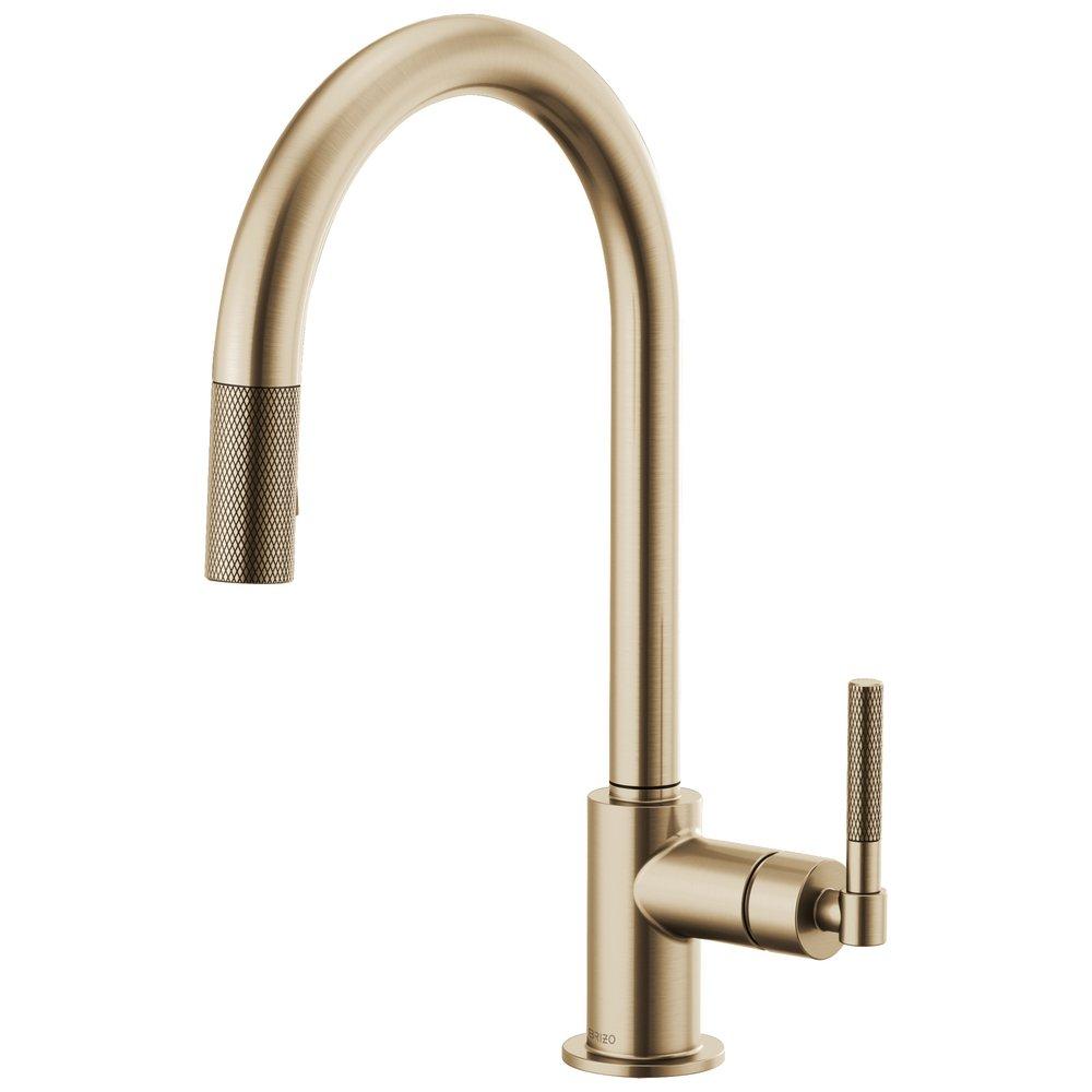 Brizo Luxe Gold Single Handle Pull Down Kitchen Faucet with Two-Function Spray and Magnetic Docking 