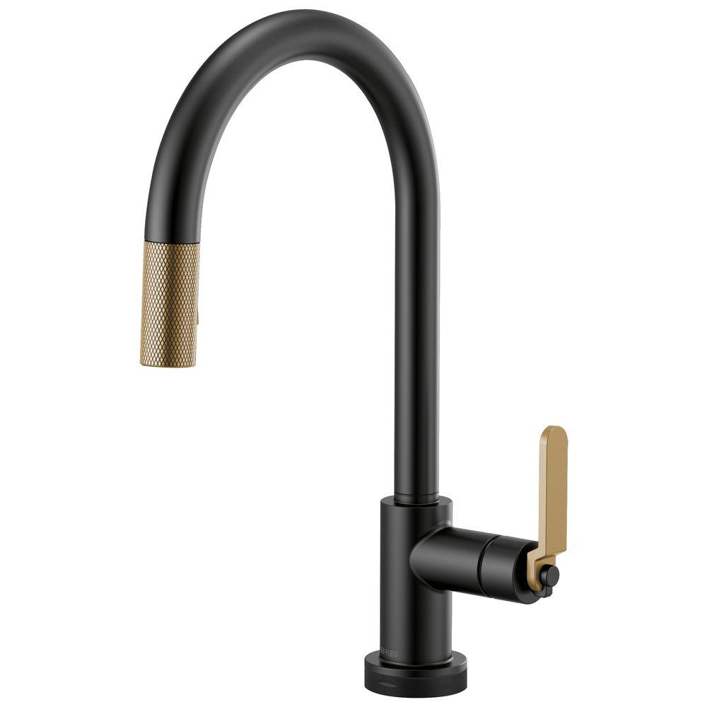Brizo Matte Black/Luxe Gold Single Handle Pull Down Kitchen Faucet 