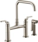 Two Handle Bridge Kitchen Faucet with Side Spray in Stainless