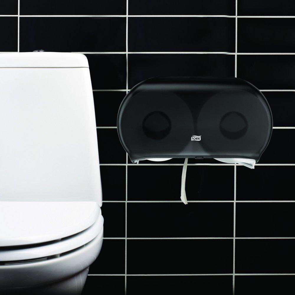 T22 Twin Jumbo Toilet Paper Roll Dispenser with Refill Indicator Window in Smoke 