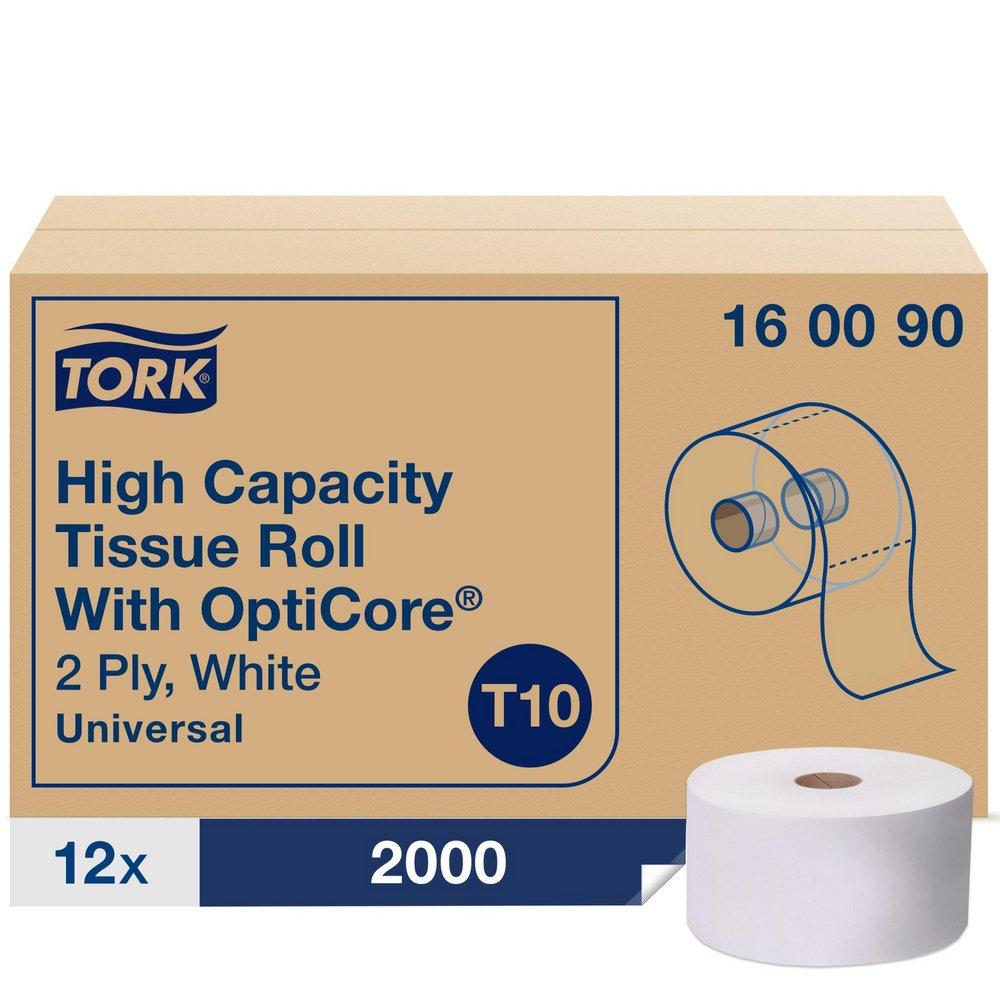 Tork White High Capacity Bath Tissue Roll with OptiCore&reg;, 2-Ply 2000-Sheets, White, T10 System 