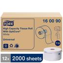 Tork White High Capacity Bath Tissue Roll with OptiCore&reg;, 2-Ply 2000-Sheets, White, T10 System 