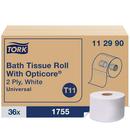 Tork White Bath Tissue Roll with OptiCore&reg;, 1-Ply 1755-Sheets, White, T11 System 