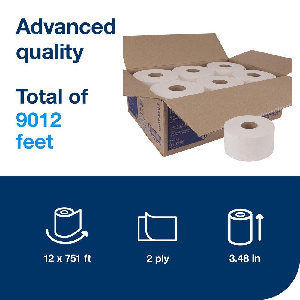 Tork White Mini Jumbo Bath Tissue Roll, 2-Ply, White, T2 System 