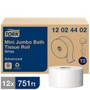 Tork White Mini Jumbo Bath Tissue Roll, 2-Ply, White, T2 System 