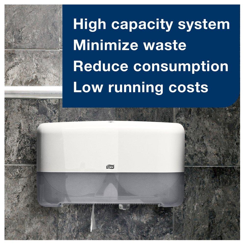 Tork White Mini Jumbo Bath Tissue Roll, 2-Ply, White, T2 System 