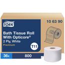 Tork White Bath Tissue Roll with OptiCore&reg;, 2-Ply 800-Sheets, White, T11 System 