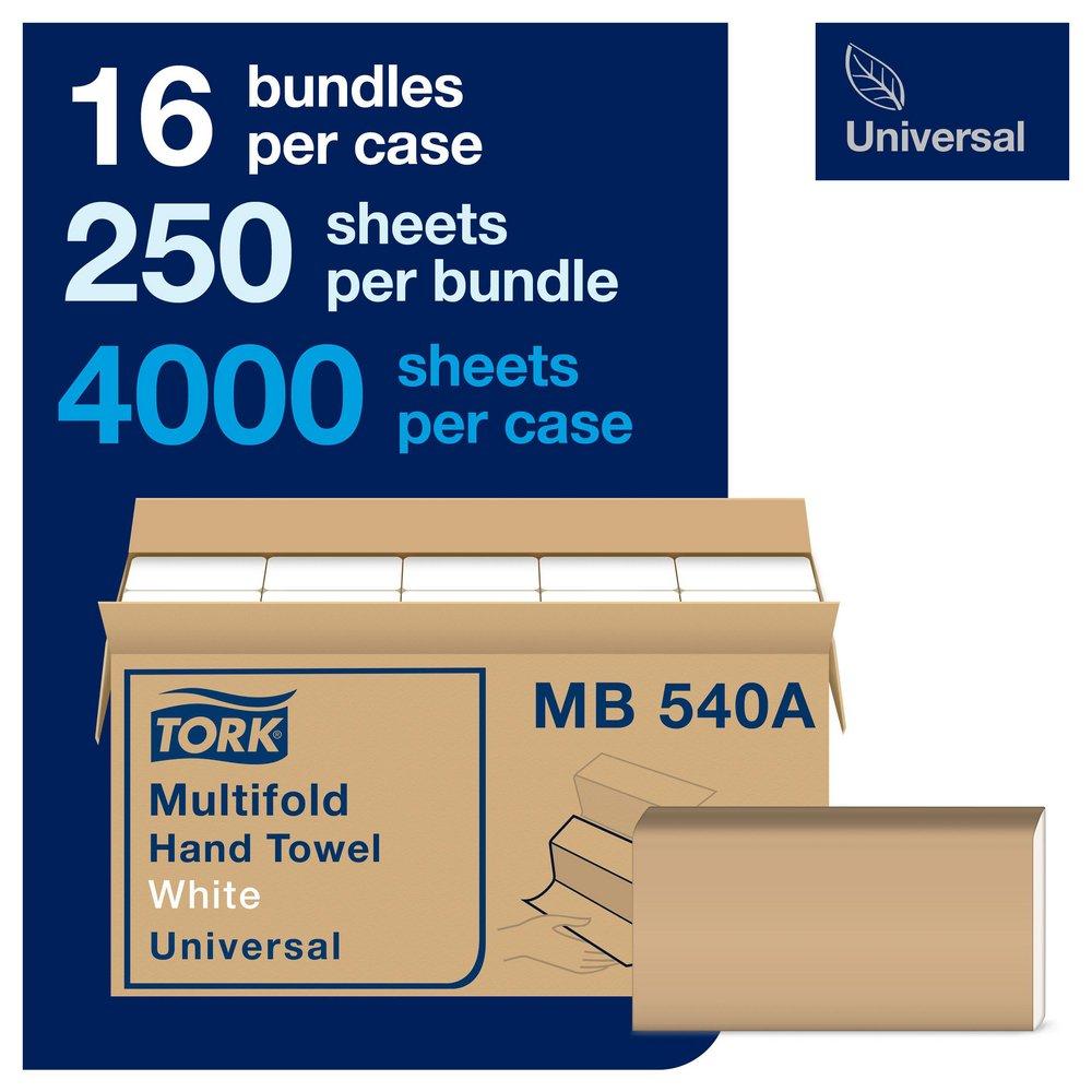 Tork White Multifold Paper Hand Towel, 1-Ply 250-Towels 