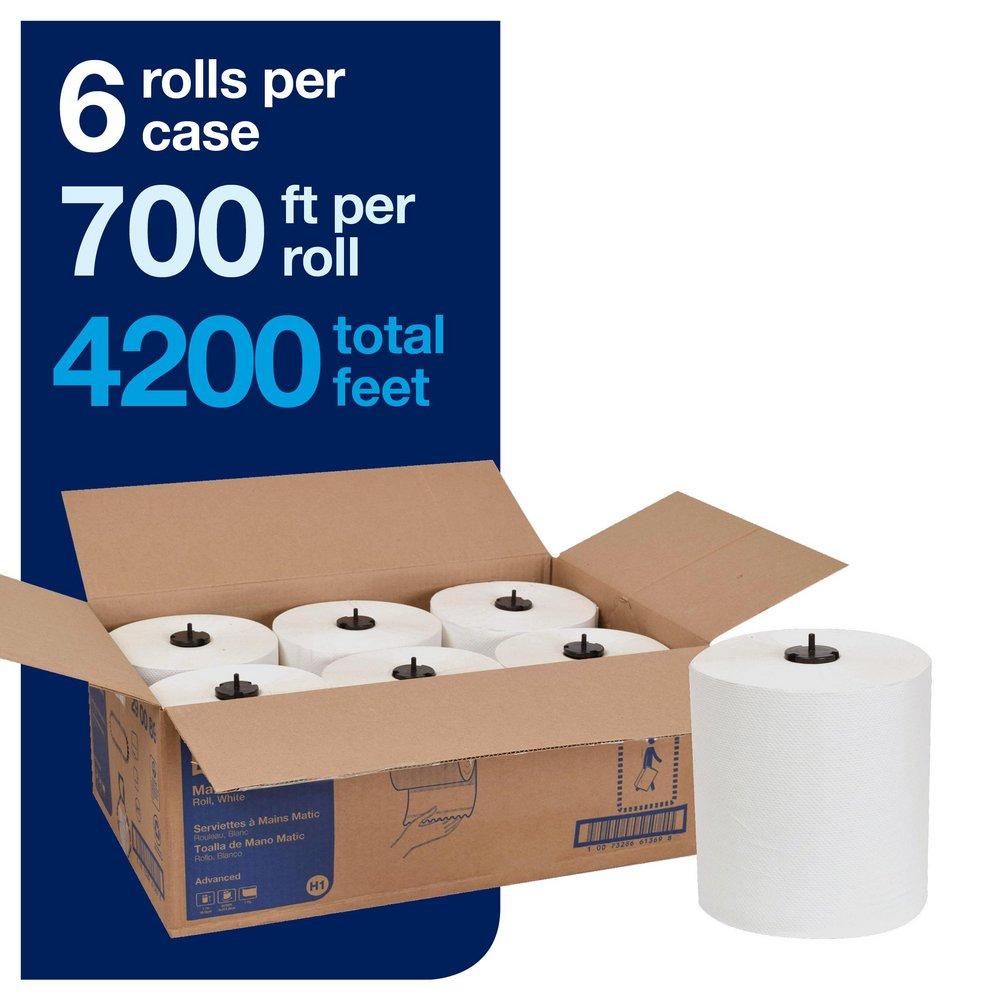 Tork White Advanced Paper Towel Roll, 1-Ply 700 ft, White, H1 System 